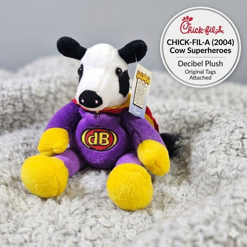Chick-fil-A Vintage 2004 Cow Superheroes Decibel Plush Toy With Tags Promo